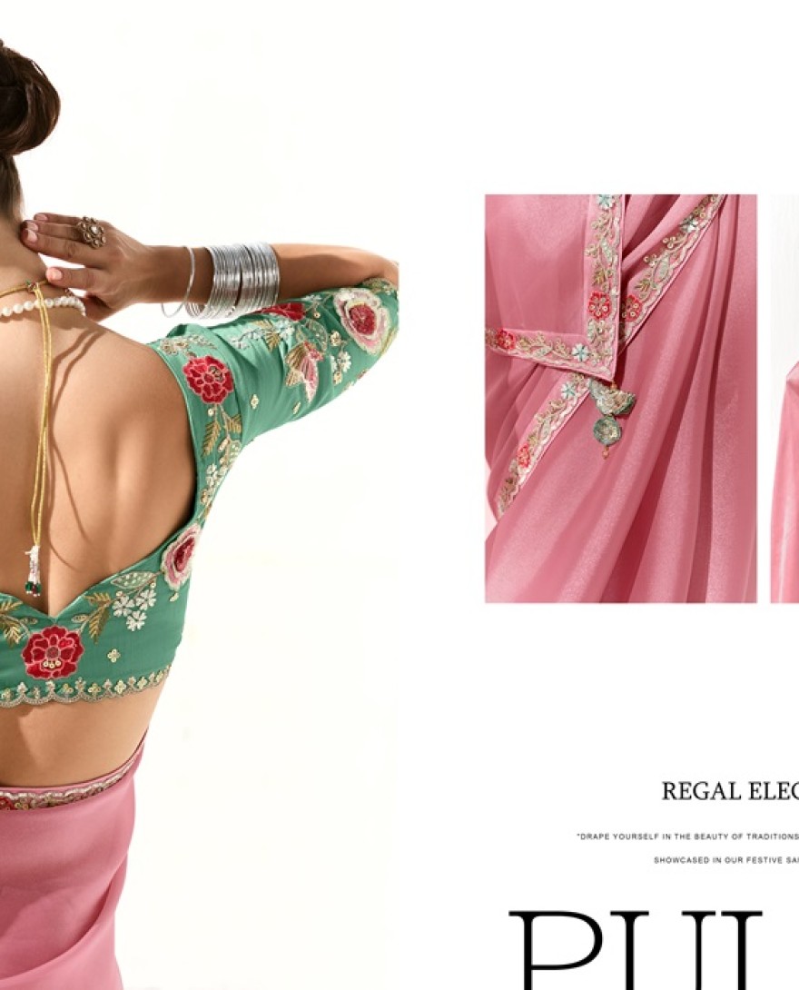 2224 - AMAZING LIGHT PINK BORDER WROK TISSUE SILK ENGAGEMENT WEAR SAREE